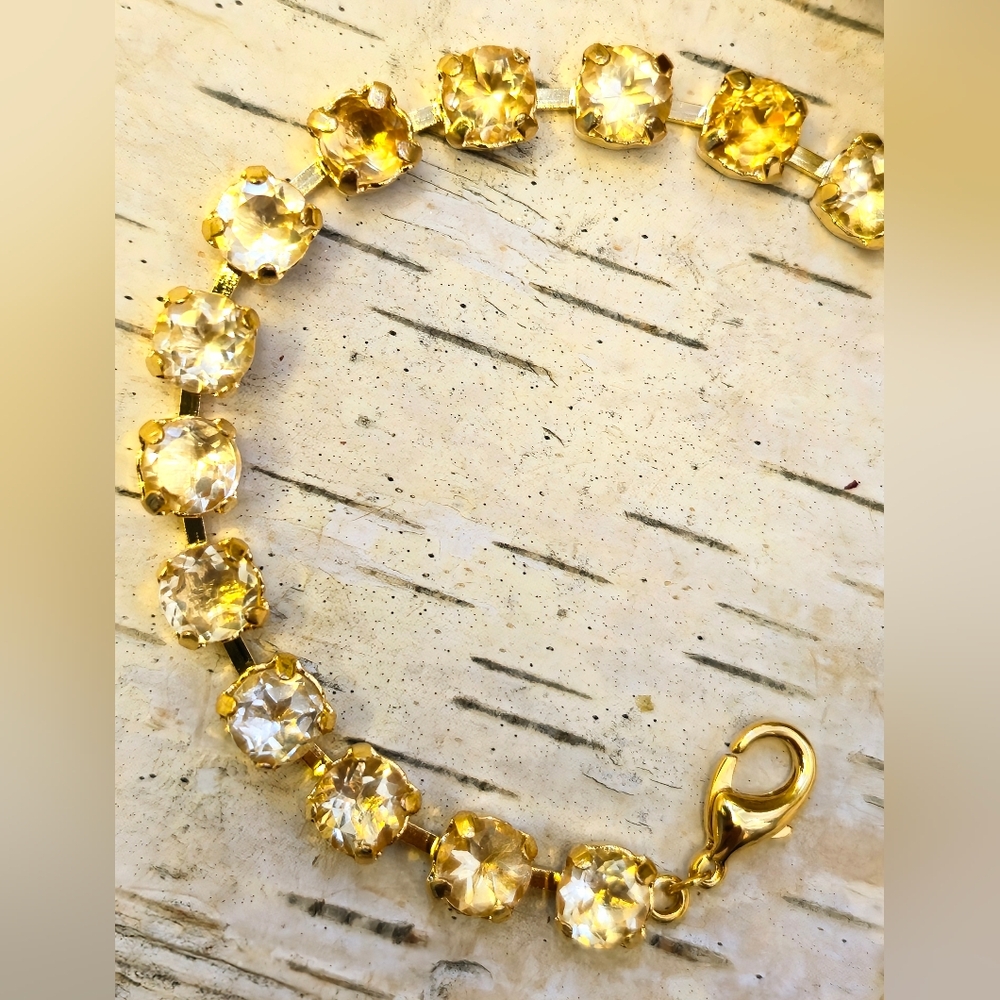 Natural Yellow Citrine 10.5  Total Carats In Classic Gold Plated Tennis Bracelet